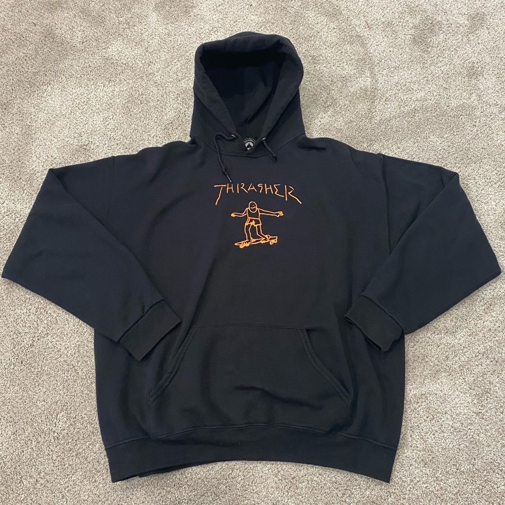 Thrasher Black Hoodie with Orange Skate Graphic
